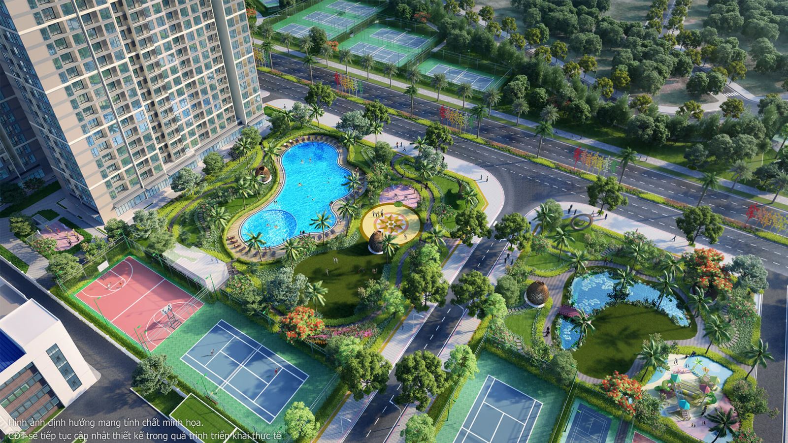 Hồ bơi & cụm sân tennis nội khu